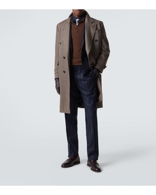 Thom Sweeney Brown Double-Breasted Wool Overcoat for men