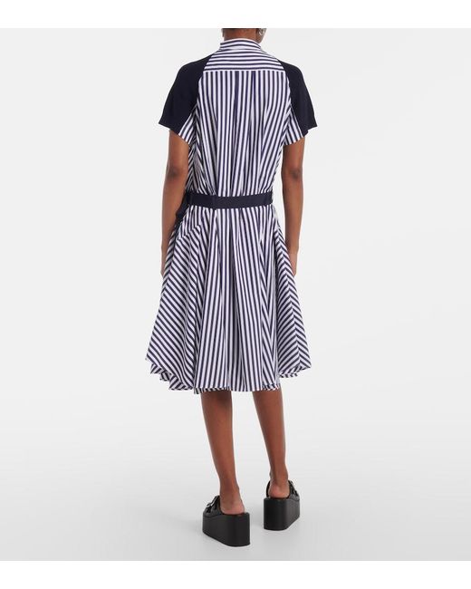 Sacai Blue Striped Cotton Midi Dress