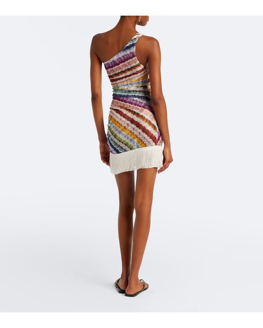Missoni White Chevron Fringed One-Shoulder Beach Dress