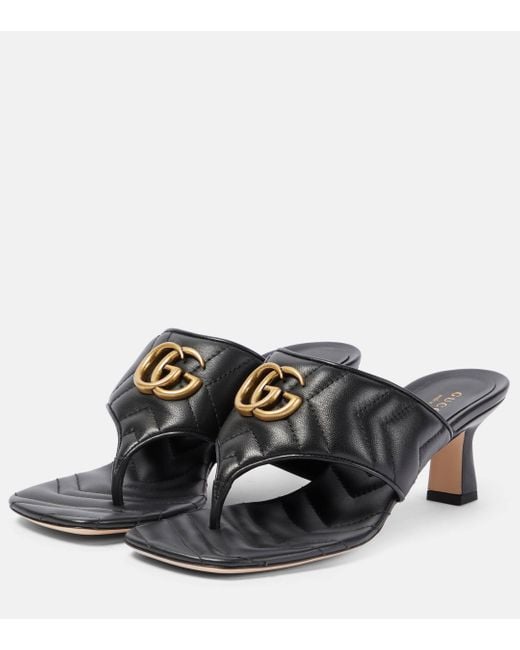Gucci Gray Double G Leather Thong Sandals