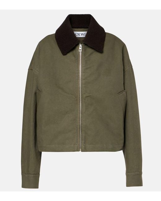 Loewe Green Shearling-Trimmed Cotton Twill Blouson