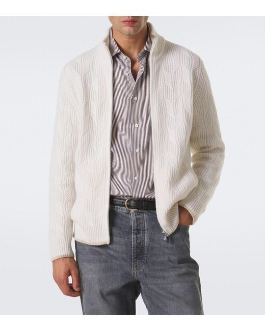 Fedeli White Cable-Knit Cashmere Cardigan for men