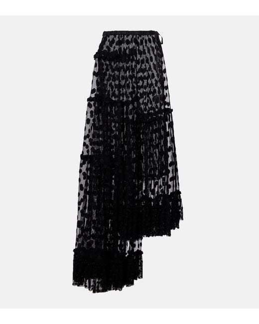 Dries Van Noten Black Polka-Dot Asymmetric Cotton-Blend Maxi Skirt