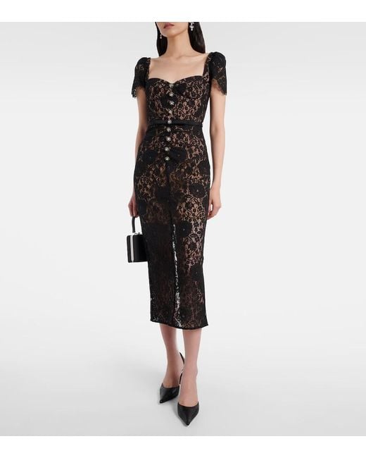 Self-Portrait Black Embellished Cotton-Blend Lace Midi Dress