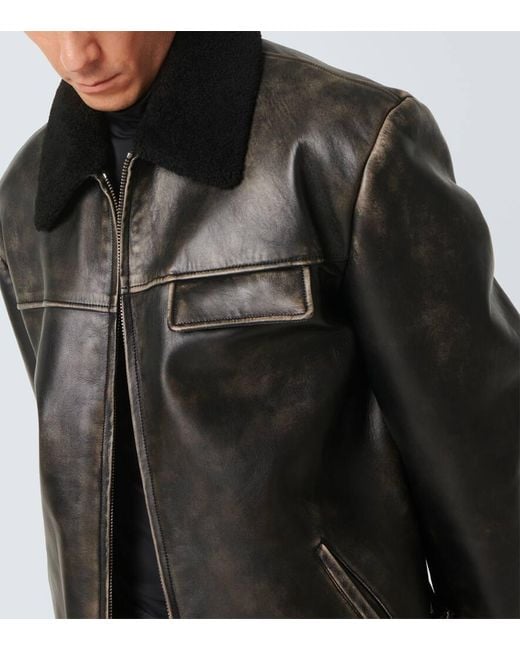 Prada Black Shearling-Trimmed Leather Jacket for men