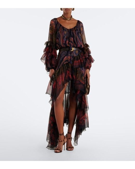 Etro Multicolor Printed Silk Chiffon Gown