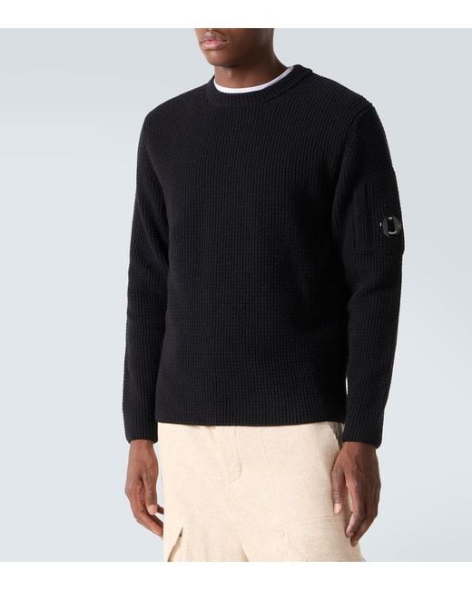 C P Company Black Ribbed-Knit Wool-Blend Sweater for men