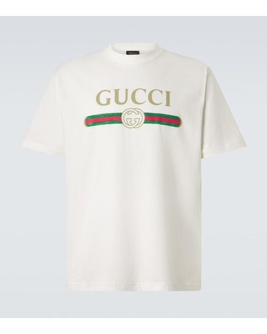 Gucci White Logo Cotton And Silk Jersey T-Shirt for men
