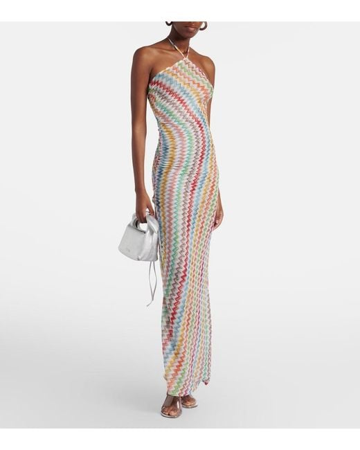 Missoni Metallic Zigzag Halterneck Lame Maxi Dress