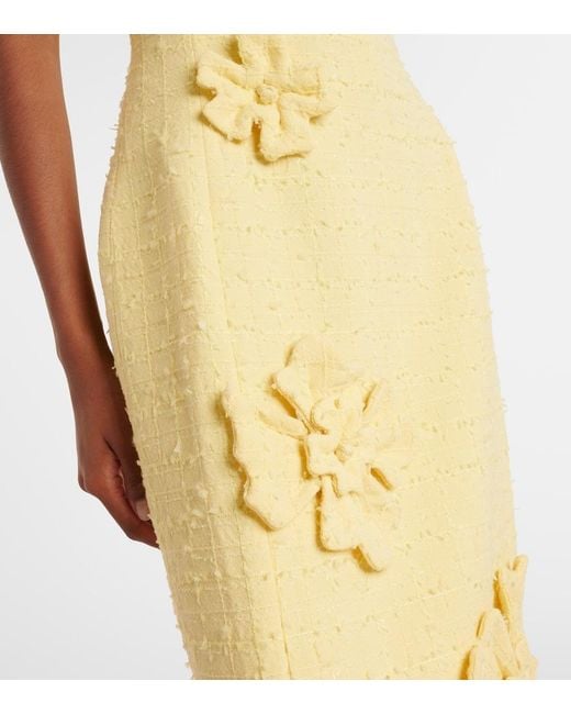 LEO LIN Yellow Lucinda Floral-Applique Tweed Maxi Dress