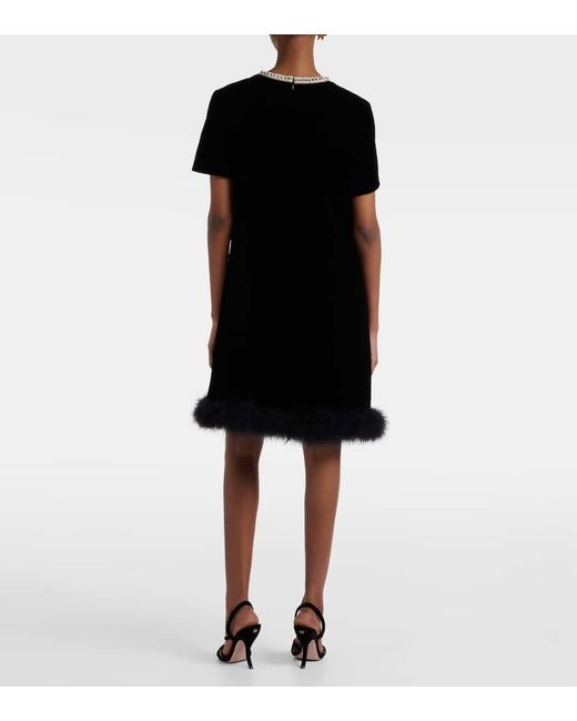Valentino Black Minikleid Aus Samt Mit Federn Und Kristallen