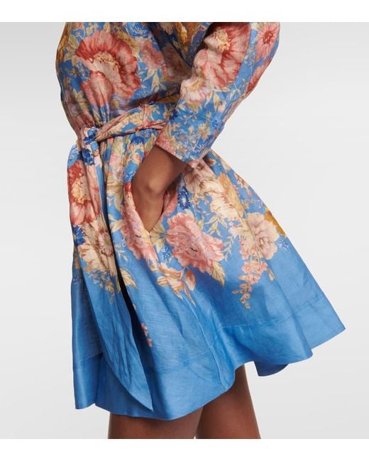Vestido corto August de lino floral Zimmermann de color Blue
