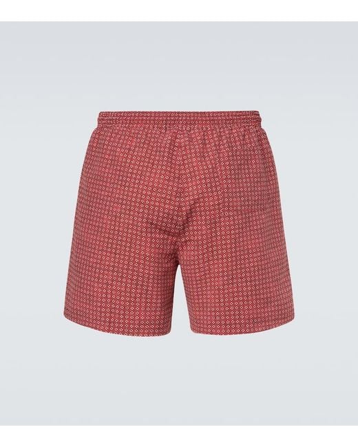 Brunello Cucinelli Red Printed Swim Trunks for men