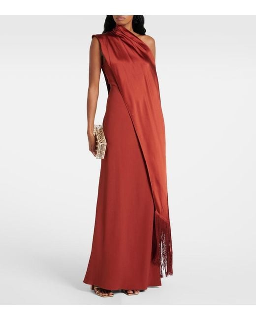 Taller Marmo Red Berenson Fringed One-Shoulder Gown