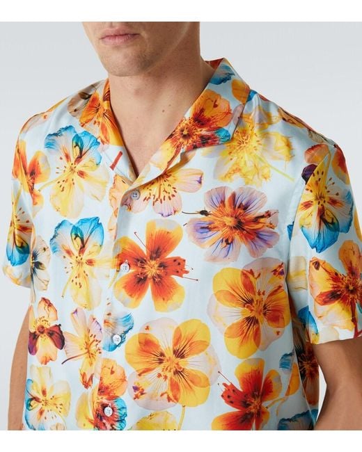 Orlebar Brown Blue Hibbert Floral Silk Bowling Shirt for men