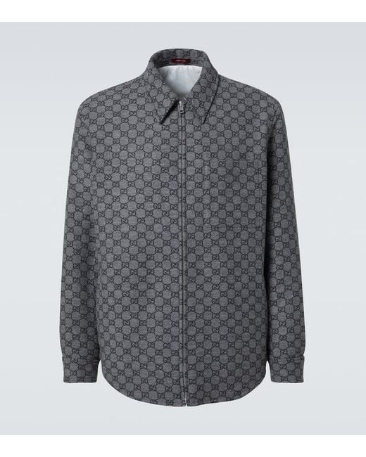 Gucci Gray Gg Monogrammed Wool-Jacquard Overshirt for men