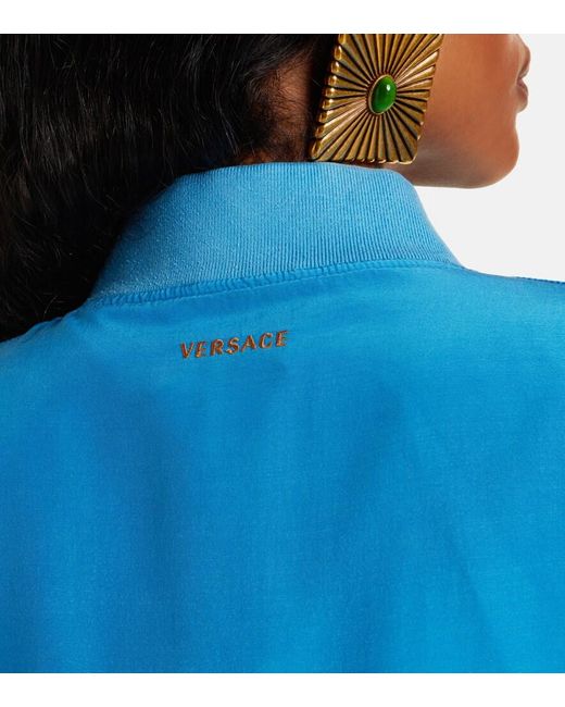 Versace Blue Oversized Silk Poplin Blouson Jacket