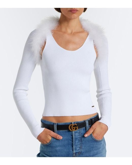 Gucci White Ribbed-Knit Shrug And Tank Top Set