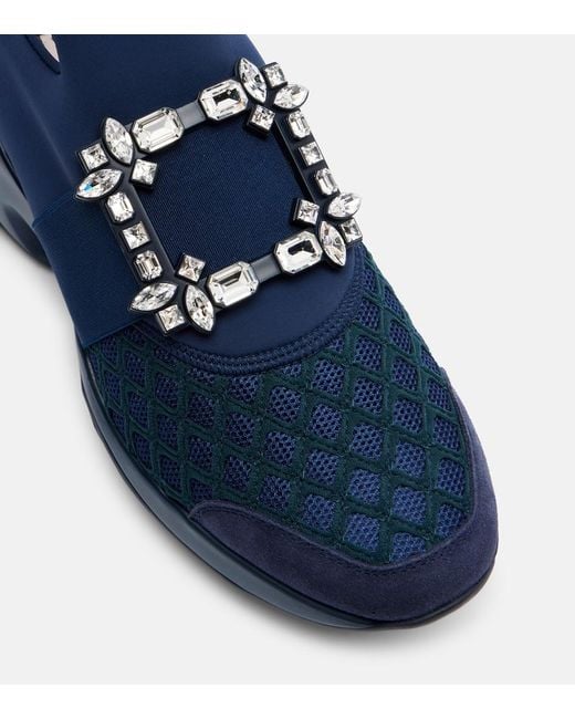 Roger Vivier Blue Viv' Run Suede-Trimmed Slip-On Sneakers