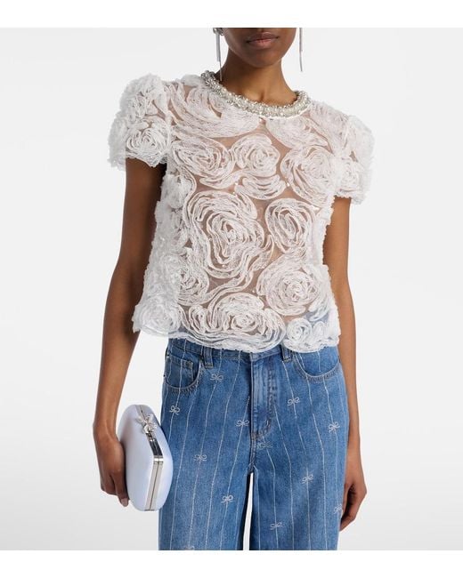 Self-Portrait White Tulle Lace Top