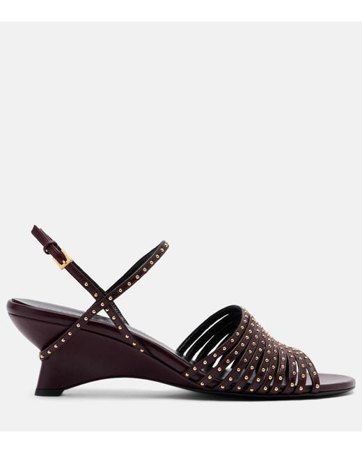 Khaite Black Drew 35 Studded Leather Wedge Sandals