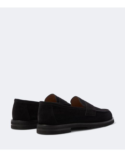 Thom Sweeney Black Suede Penny Loafers for men