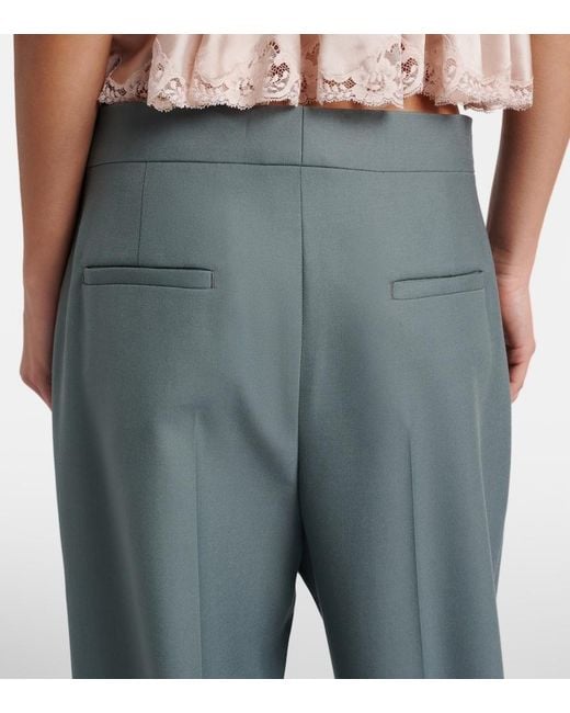 Chloé Blue Pleated Virgin Wool Straight Pants