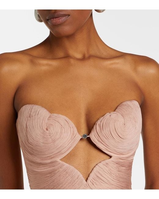 Maria Lucia Hohan Pink Ananda Pleated Silk Muslin Bustier Gown