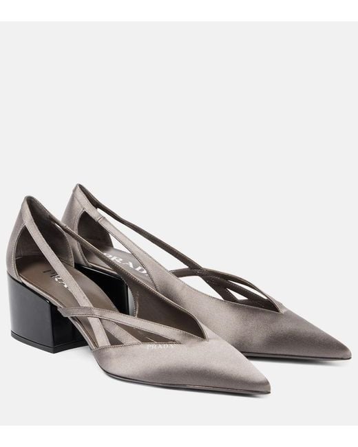 Prada Metallic Pointy 55 Cutout Satin Pumps