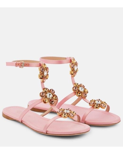 Giambattista Valli Pink Jaipur Embellished Satin Sandals