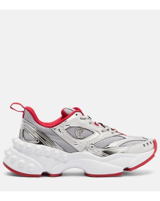 Christian Louboutin Red So Flo Leather-Trimmed Sneakers