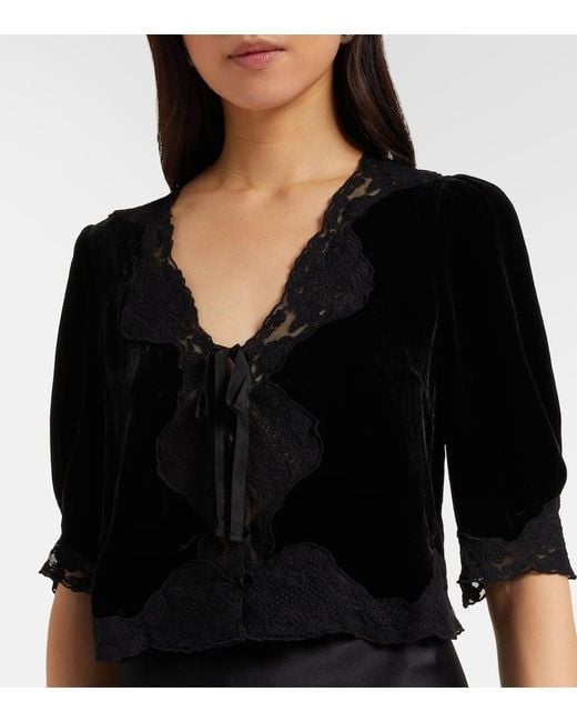 Rixo Black Top Ursula Aus Samt Mit Spitze
