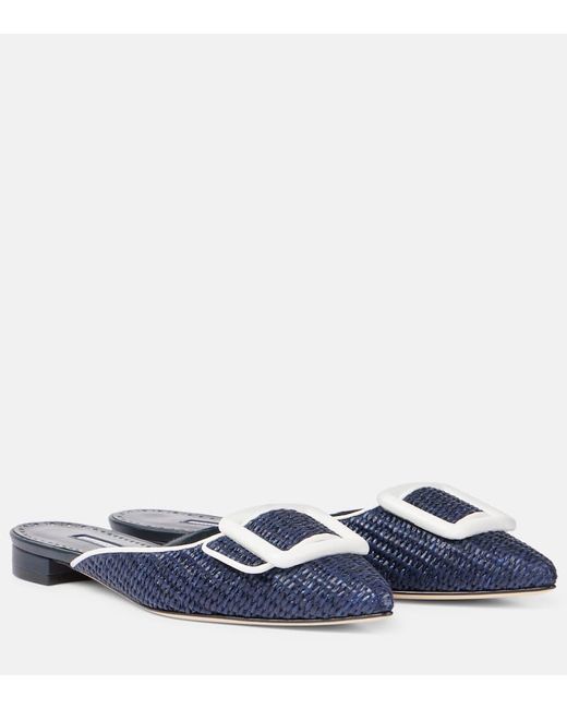 Manolo Blahnik Blue Slippers Maysale 15 Aus Raffiabast Mit Leder