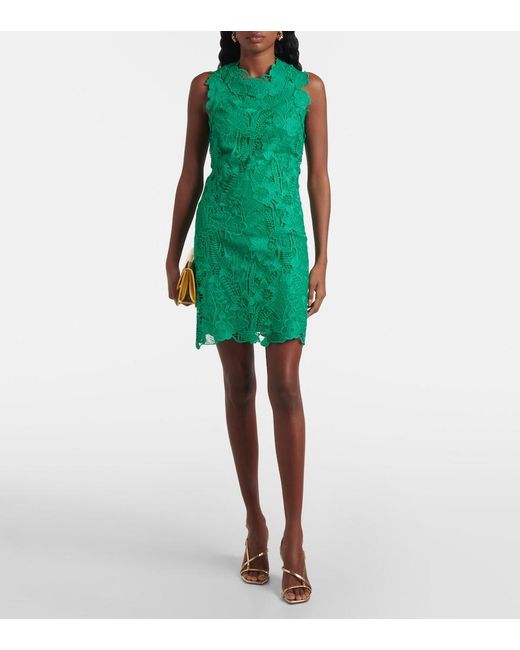 Monique Lhuillier Green Floral Lace Minidress