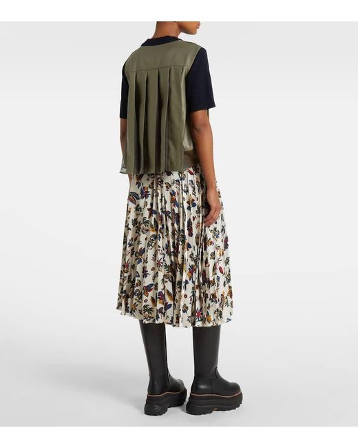 Sacai Blue Paneled Cotton-Blend T-Shirt
