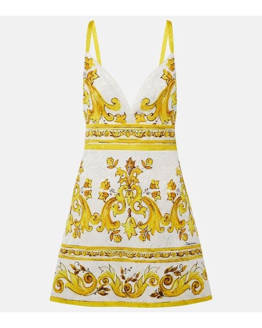 Dolce & Gabbana Yellow Majolica Cotton-Blend Brocade Minidress