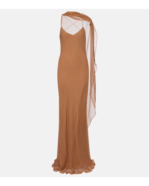 The Sei Brown Caped Silk Satin Gown