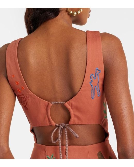 ALÉMAIS Orange Dusty Embroidered Cotton Minidress