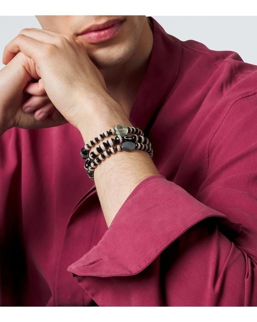 Ileana Makri Metallic Set Of 3 Beaded Bracelets With Gemstones for men