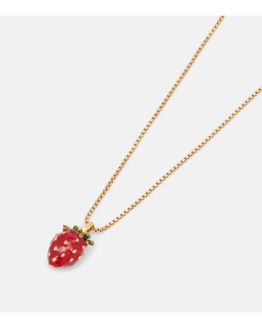 Saint Laurent White Strawberry Pendant Necklace