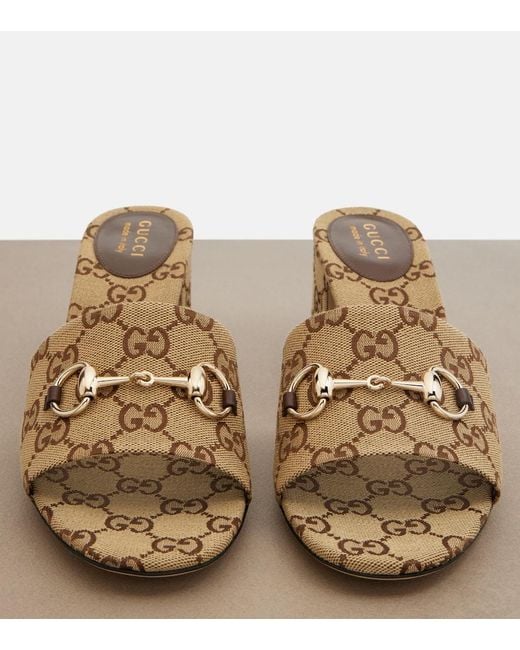 Gucci Brown Horsebit Gg Canvas Mules