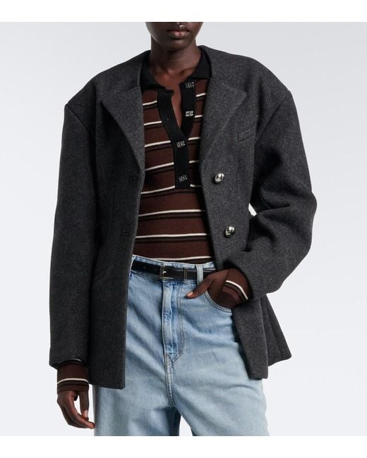 Ganni Black Belted Wool And Cashmere-Blend Blazer