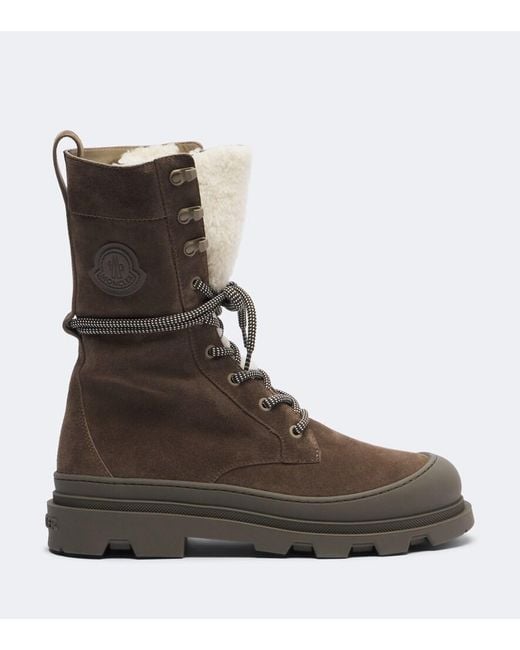 Moncler Brown Vera Shearling-Trimmed Suede Lace-Up Boots