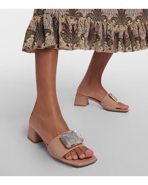 Gianvito Rossi Pink Jaipur Embellished Patent Leather Mules