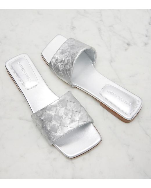 Bottega Veneta White Parco Intrecciato Leather Mules