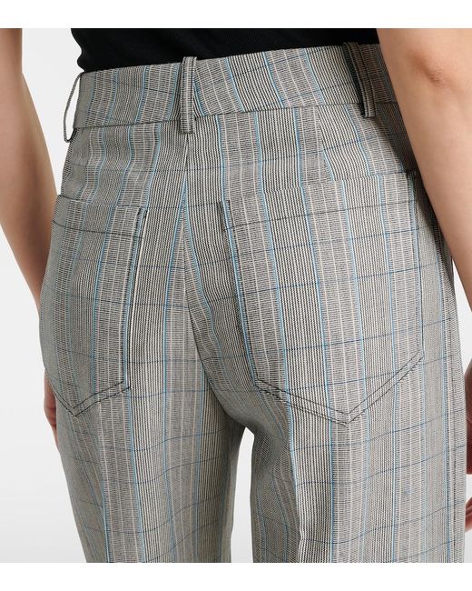 Victoria Beckham Gray Checked Virgin Wool Flared Pants