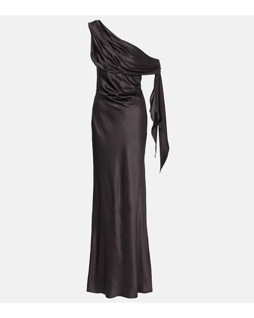 The Sei Black Draped One-Shoulder Silk Satin Gown