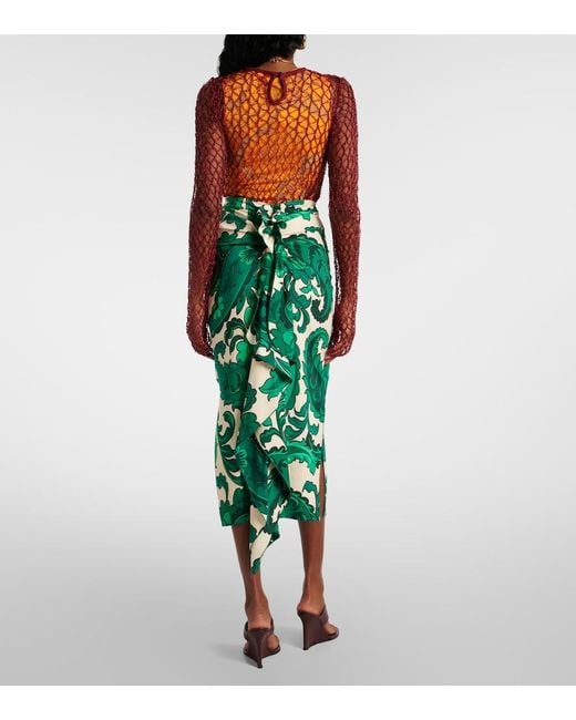 Etro Green Paisley Ruffled Midi Skirt