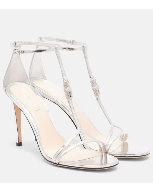Sandalias De Piel Adornadas Gucci de color White