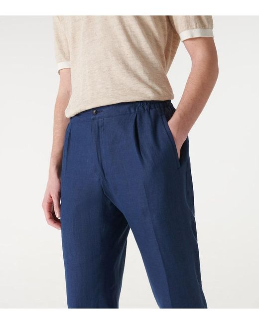 Pantaloni chino in lino di Kiton in Blue da Uomo